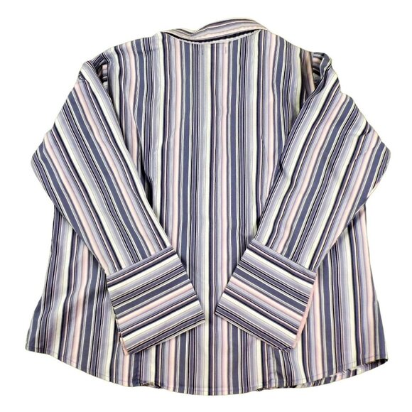 Womens Button Down Pink Gray Blue Striped Blouse Wide Cuffs Size 2X JH1013 - Picture 5 of 5